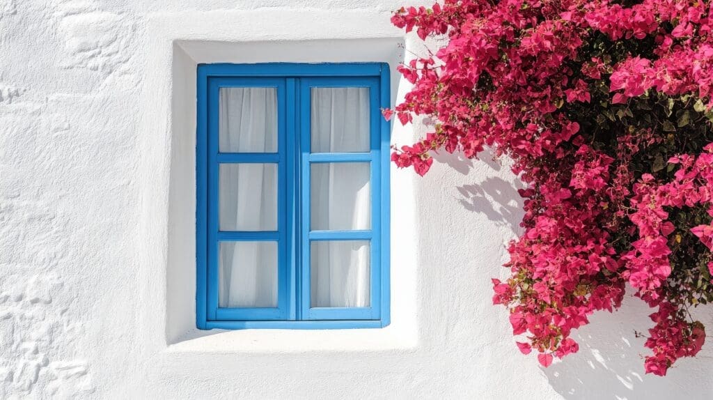 a small window with a blue frame